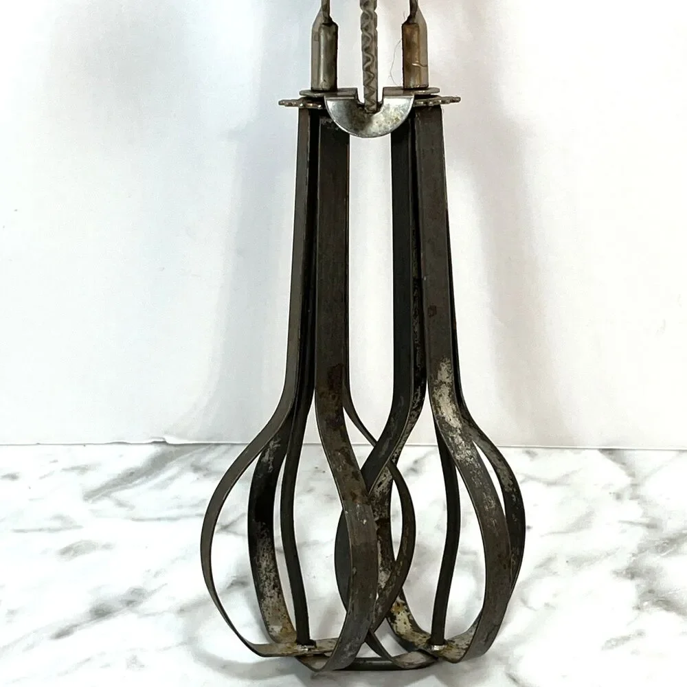 Antique A&J USA High Speed Hand Mixer Egg Beater Vintage Green Wood Handle